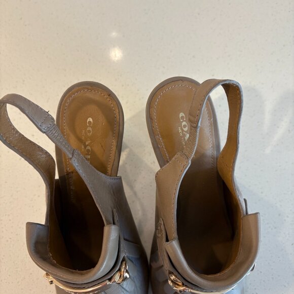 Coach Renita Taupe Leather Fringe Slingback Heels — Open Toe, Sz 9B, Pre-Owned - Picture 6 of 6